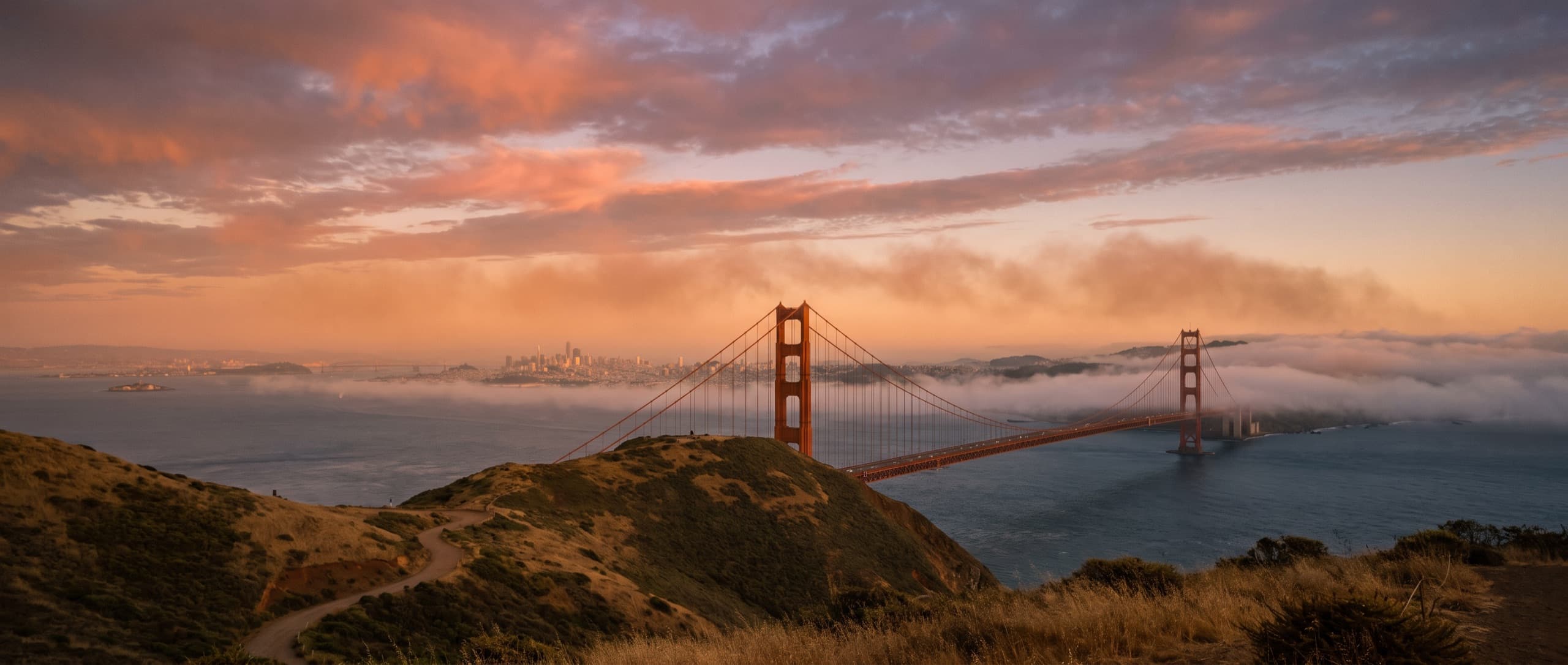 The Golden Gate Bridge at sunset