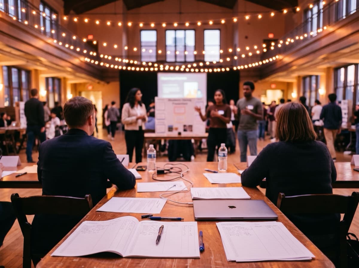 Judges' table at a university hackathon